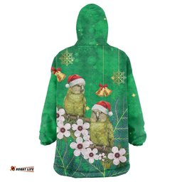 New Zealand Kakapo Christmas Wearable Blanket Hoodie Owl Parrot Santa Sliver Fern Manuka - Green LT14