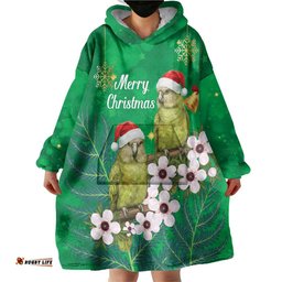 New Zealand Kakapo Christmas Wearable Blanket Hoodie Owl Parrot Santa Sliver Fern Manuka - Green LT14