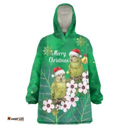 New Zealand Kakapo Christmas Wearable Blanket Hoodie Owl Parrot Santa Sliver Fern Manuka - Green LT14