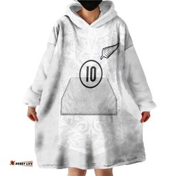 Custom New Zealand Football Wearable Blanket Hoodie The Whites-Sporty T90 Style LT03