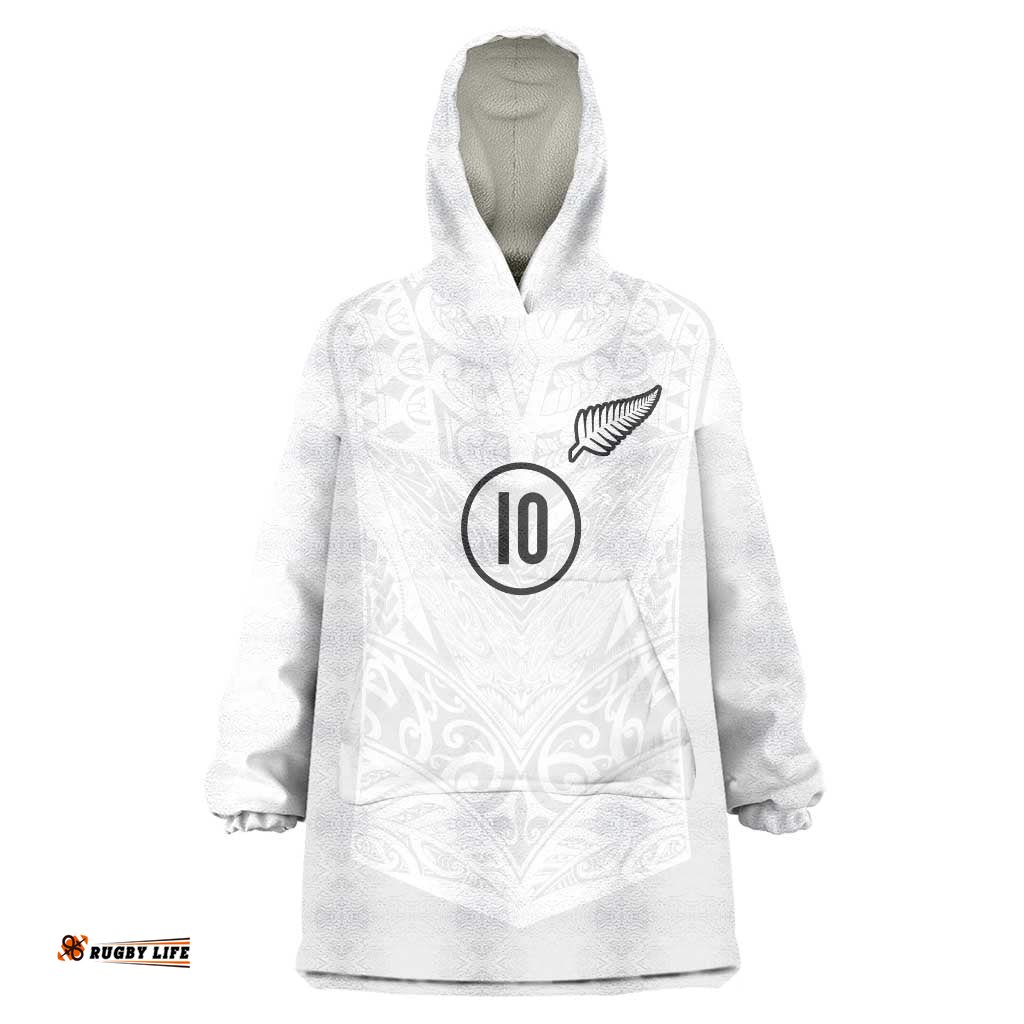 Custom New Zealand Football Wearable Blanket Hoodie The Whites-Sporty T90 Style LT03