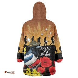 Australia Magpie ANZAC Day Wearable Blanket Hoodie Rising Sun 25th April Poppy Golden Wattle LT14