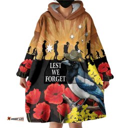 Australia Magpie ANZAC Day Wearable Blanket Hoodie Rising Sun 25th April Poppy Golden Wattle LT14