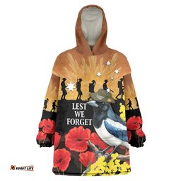 Australia Magpie ANZAC Day Wearable Blanket Hoodie Rising Sun 25th April Poppy Golden Wattle LT14