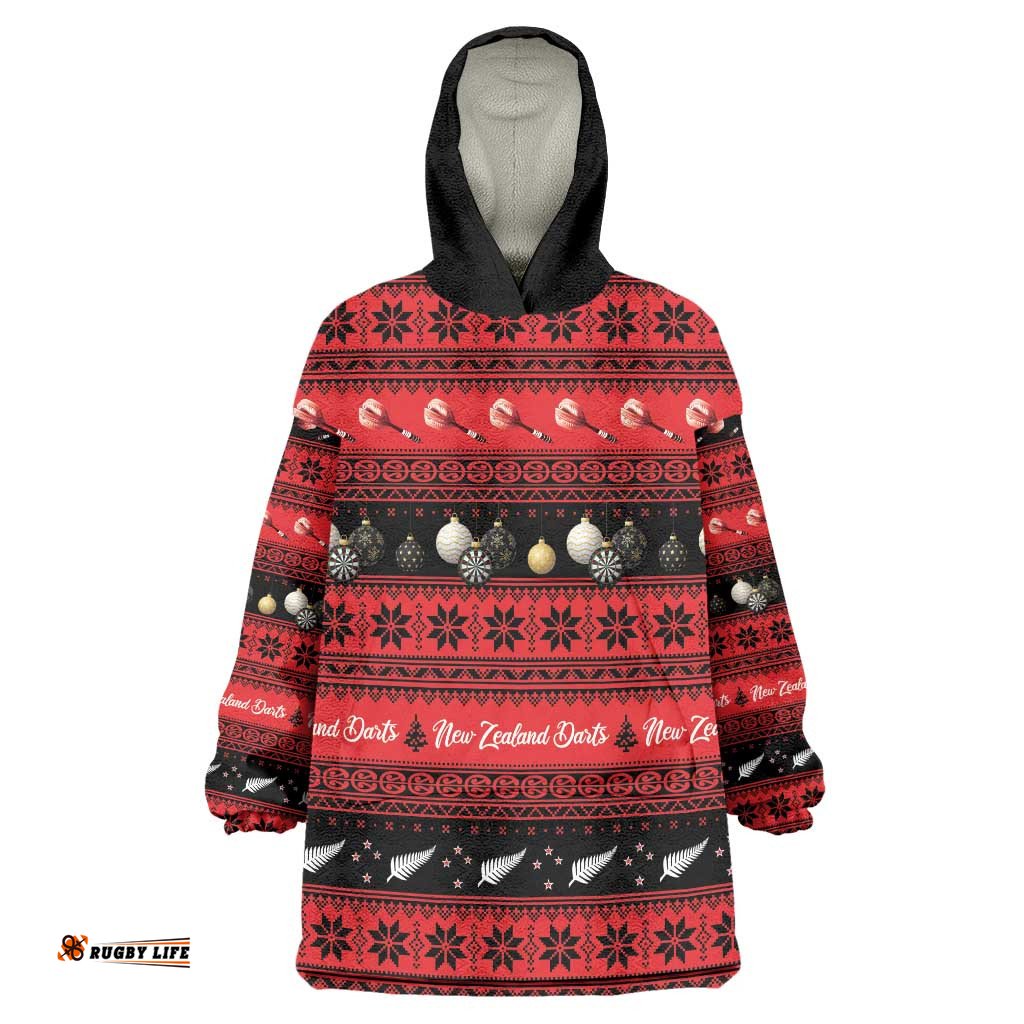 New Zealand Darts Christmas Wearable Blanket Hoodie Merry Xmas Aotearoa Maori Red LT14