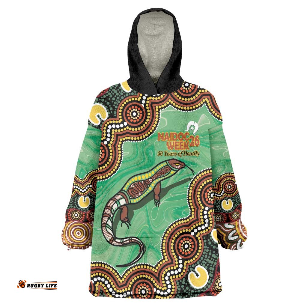 Personalised Australia Goanna NAIDOC Week 2026 Wearable Blanket Hoodie 50 Years of Deadly Aboriginal Art LT14