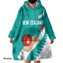 Custom New Zealand Cricket Wearable Blanket Hoodie Kiwi Birds Haka Dance Turquoise Fern Sporty Style LT03