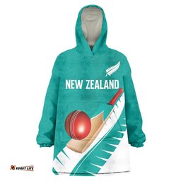 Custom New Zealand Cricket Wearable Blanket Hoodie Kiwi Birds Haka Dance Turquoise Fern Sporty Style LT03