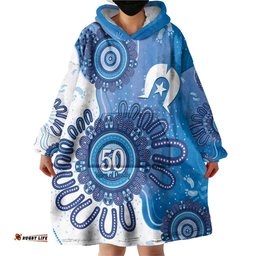 NAIDOC Week 2026 Wearable Blanket Hoodie 50 Years Deadly Dhari Blue Aboriginal Art LT14