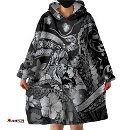 Personalised Maori Romantic Valentine Wearable Blanket Hoodie The Hongi Kiss Black Galaxy DT05