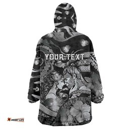 Personalised Maori Romantic Valentine Wearable Blanket Hoodie The Hongi Kiss Black Galaxy DT05