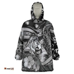Personalised Maori Romantic Valentine Wearable Blanket Hoodie The Hongi Kiss Black Galaxy DT05