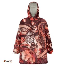 Personalised Maori Romantic Valentine Wearable Blanket Hoodie The Hongi Kiss Red Galaxy DT05