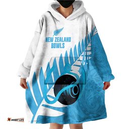 New Zealand Lawn Bowls Prostate Cancer Custom Wearable Blanket Hoodie Aotearoa Maori Silver Fern Blue Ribbon LT14