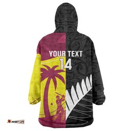 New Zealand and West Indies Cricket Custom Wearable Blanket Hoodie Black Cap Windies Together LT14