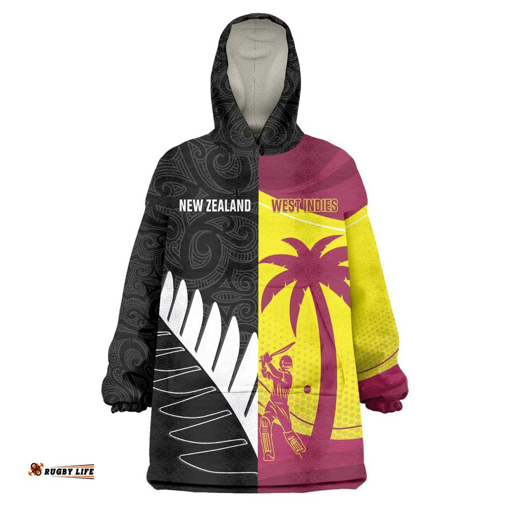 New Zealand and West Indies Cricket Custom Wearable Blanket Hoodie Black Cap Windies Together LT14