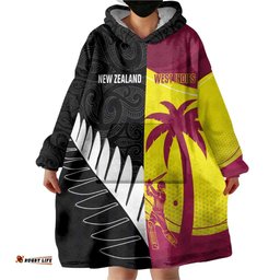 New Zealand and West Indies Cricket Custom Wearable Blanket Hoodie Black Cap Windies Together LT14