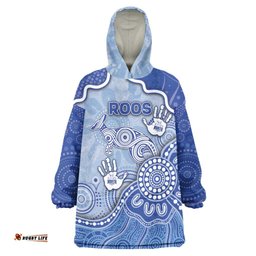 Custom Roos Football Wearable Blanket Hoodie Aboriginal Dot Art Pattern DT05