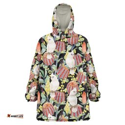 Little Corella Australia Cockatoo Wearable Blanket Hoodie Cacatua Sanguinea Banksia Seamless Black LT14