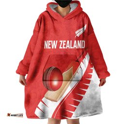 Custom New Zealand Cricket Wearable Blanket Hoodie Kiwi Birds Haka Dance Red Fern Sporty Style LT03