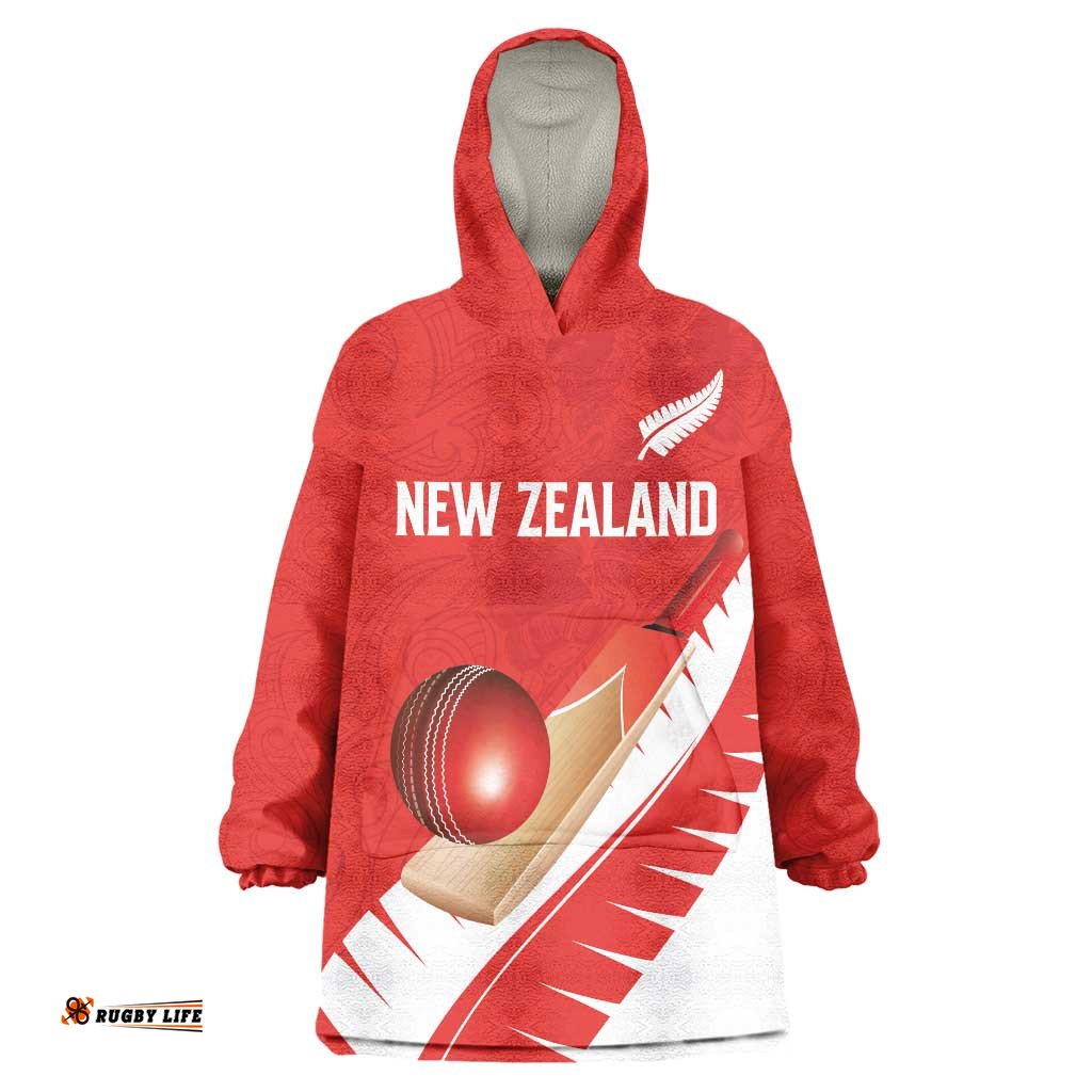 Custom New Zealand Cricket Wearable Blanket Hoodie Kiwi Birds Haka Dance Red Fern Sporty Style LT03