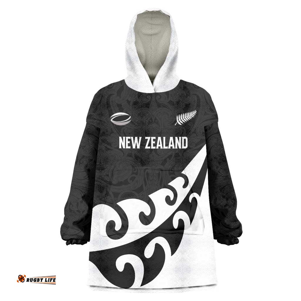 Custom NZ Rugby Wearable Blanket Hoodie Koru and Silver Fern Sporty Style LT03