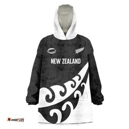 Custom NZ Rugby Wearable Blanket Hoodie Koru and Silver Fern Sporty Style LT03