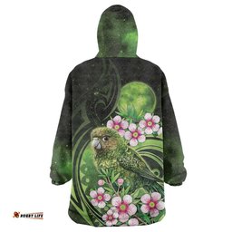 New Zealand Aotearoa Kakapo Wearable Blanket Hoodie Maori Pattern With Manuka Galaxy Style LT05