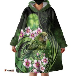 New Zealand Aotearoa Kakapo Wearable Blanket Hoodie Maori Pattern With Manuka Galaxy Style LT05