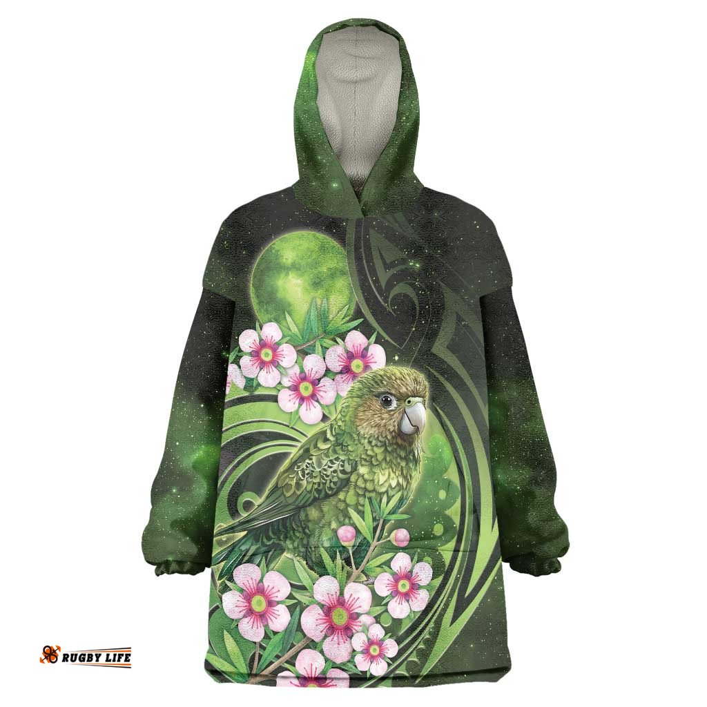 New Zealand Aotearoa Kakapo Wearable Blanket Hoodie Maori Pattern With Manuka Galaxy Style LT05