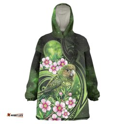 New Zealand Aotearoa Kakapo Wearable Blanket Hoodie Maori Pattern With Manuka Galaxy Style LT05