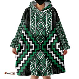 Jade Tukutuku Pattern Aotearoa Wearable Blanket Hoodie Niho Taniwha and Puhoro Motifs LT7