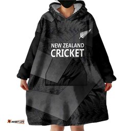 New Zealand Cricket Custom Wearable Blanket Hoodie Potae Pango Black Fern Pattern LT9