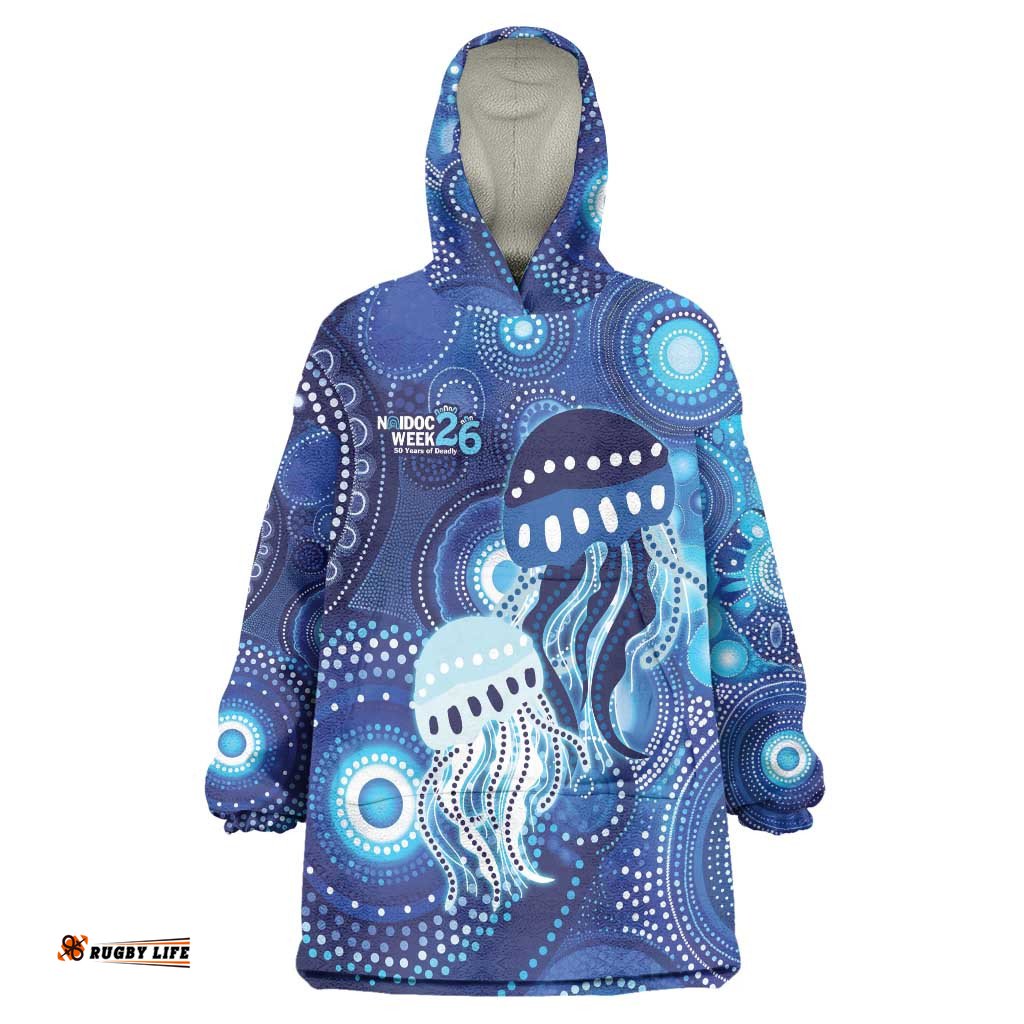 NAIDOC Deadly 50 Years Wearable Blanket Hoodie Jellyfish Aboriginal Culture Inspired Blue LT9
