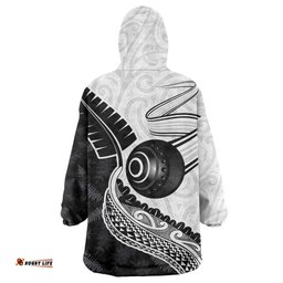 Personalised Aotearoa Lawn Bowls Wearable Blanket Hoodie Maori and Silver Fern Half Style LT03