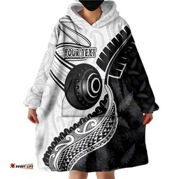 Personalised Aotearoa Lawn Bowls Wearable Blanket Hoodie Maori and Silver Fern Half Style LT03