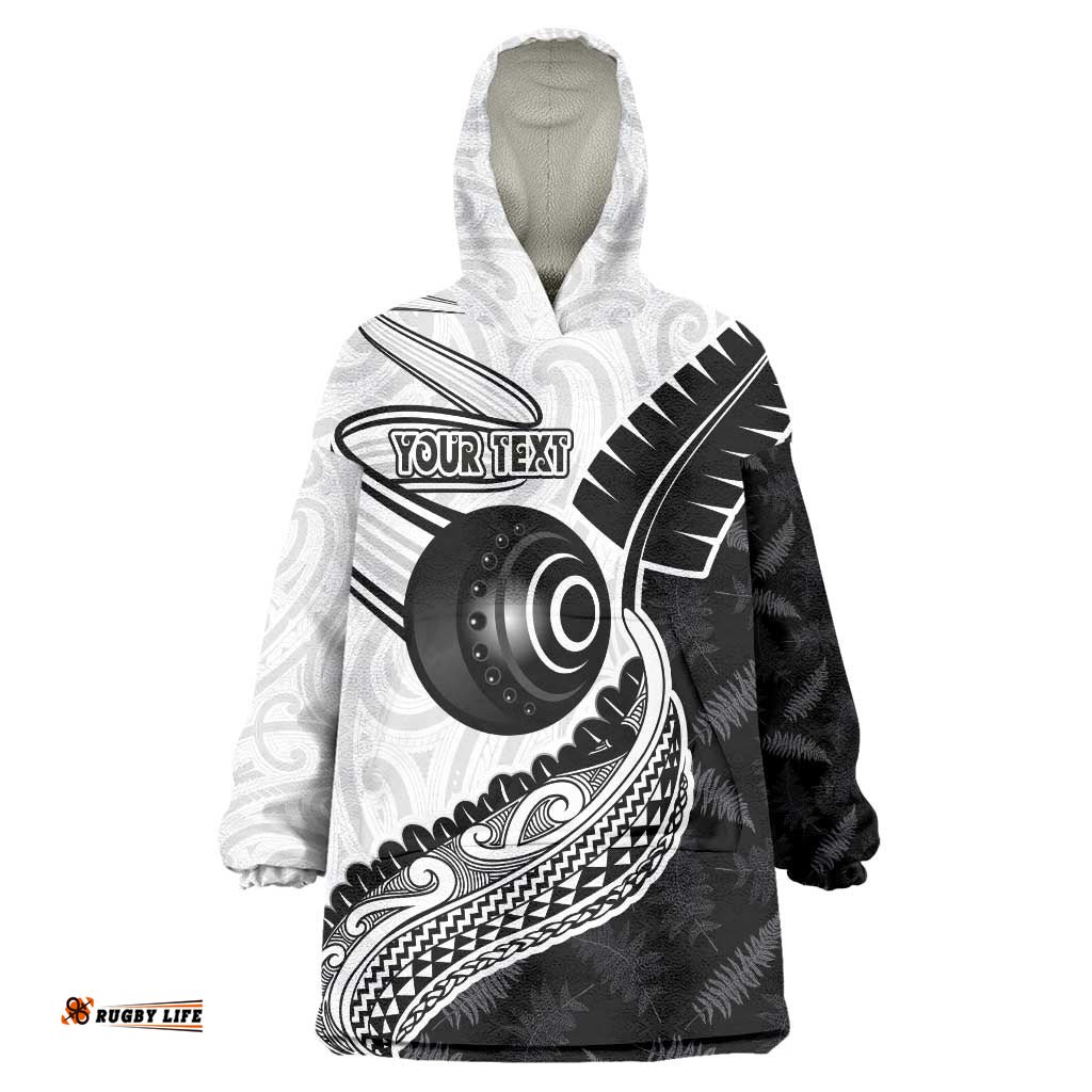 Personalised Aotearoa Lawn Bowls Wearable Blanket Hoodie Maori and Silver Fern Half Style LT03