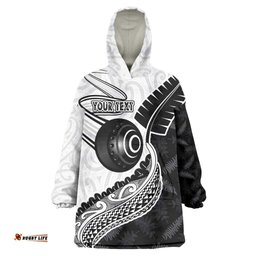 Personalised Aotearoa Lawn Bowls Wearable Blanket Hoodie Maori and Silver Fern Half Style LT03