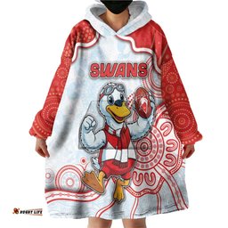 Custom Swans Football Wearable Blanket Hoodie Aboriginal Dot Art Pattern DT05