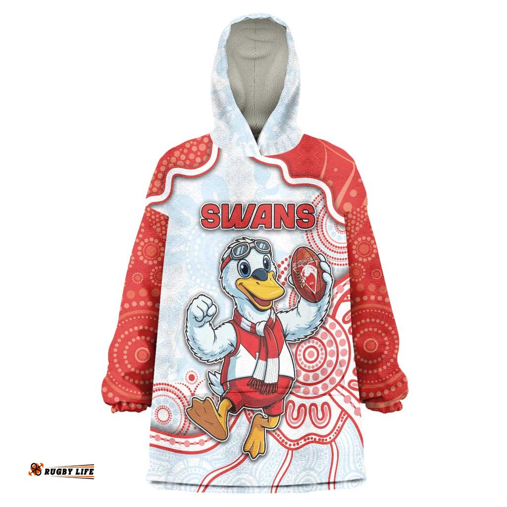 Custom Swans Football Wearable Blanket Hoodie Aboriginal Dot Art Pattern DT05