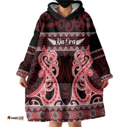 Kia Ora New Zealand Wearable Blanket Hoodie Maori Language Week Whero Taniko Motif LT14