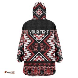 Personalised Aotearoa Waitangi Wearable Blanket Hoodie Taniko Motifs - Mania Gecko LT7