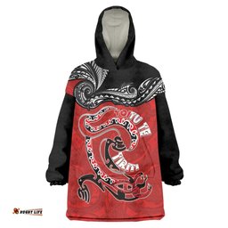 Personalised Aotearoa Toitu Te Tiriti Wearable Blanket Hoodie Taniwha Tribal Motifs LT03