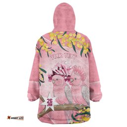 Personalised Galah Australia Day Wearable Blanket Hoodie 26th January Golden Wattle Pink Color LT14