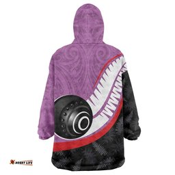 Personalised Aotearoa Lawn Bowls Wearable Blanket Hoodie Maori and Silver Fern Sporty Style Pink Color LT03