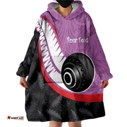 Personalised Aotearoa Lawn Bowls Wearable Blanket Hoodie Maori and Silver Fern Sporty Style Pink Color LT03
