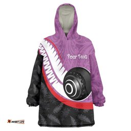 Personalised Aotearoa Lawn Bowls Wearable Blanket Hoodie Maori and Silver Fern Sporty Style Pink Color LT03