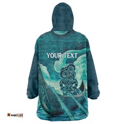 Personalised New Zealand Waitangi Day Wearable Blanket Hoodie Hei Tiki With Maori Waka - Whakarare Pattern LT14