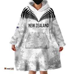 Custom New Zealand Silver Fern Football Wearable Blanket Hoodie Go Aotearoa Grunge White LT14