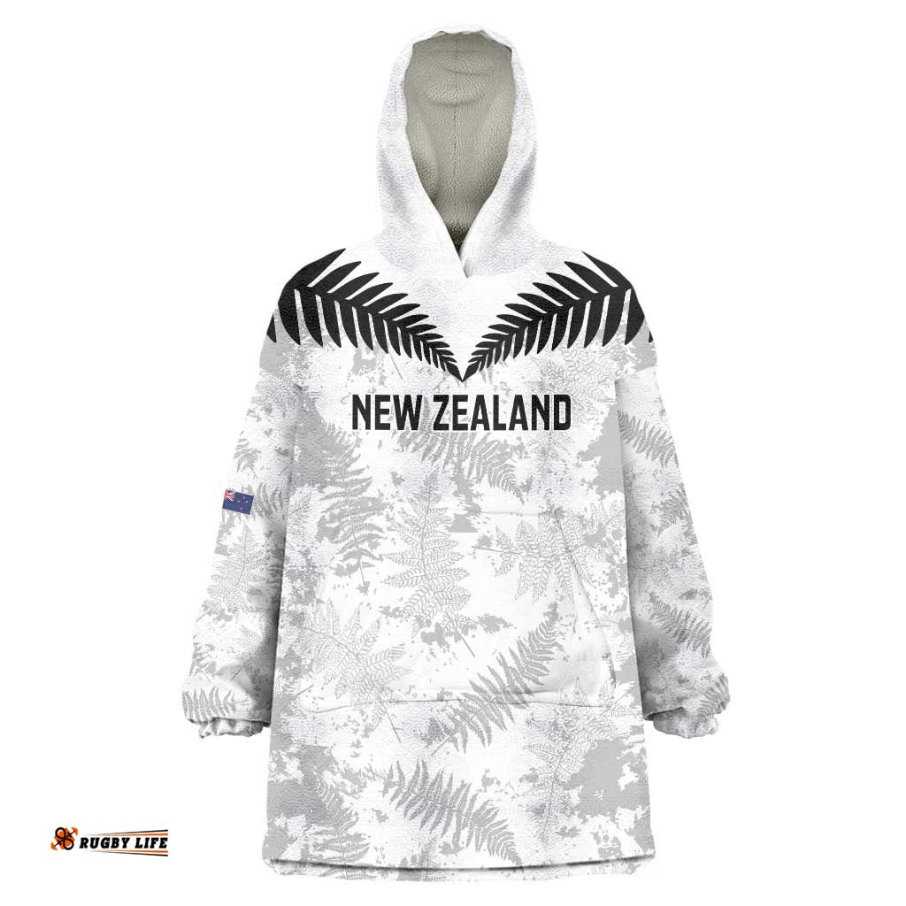 Custom New Zealand Silver Fern Football Wearable Blanket Hoodie Go Aotearoa Grunge White LT14